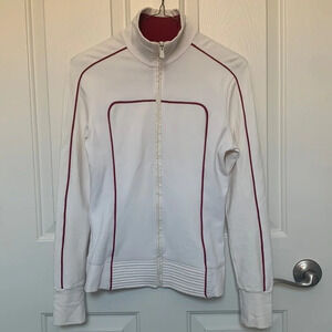 Bally women’s fencing full zip Sweater red/cream color US size 6